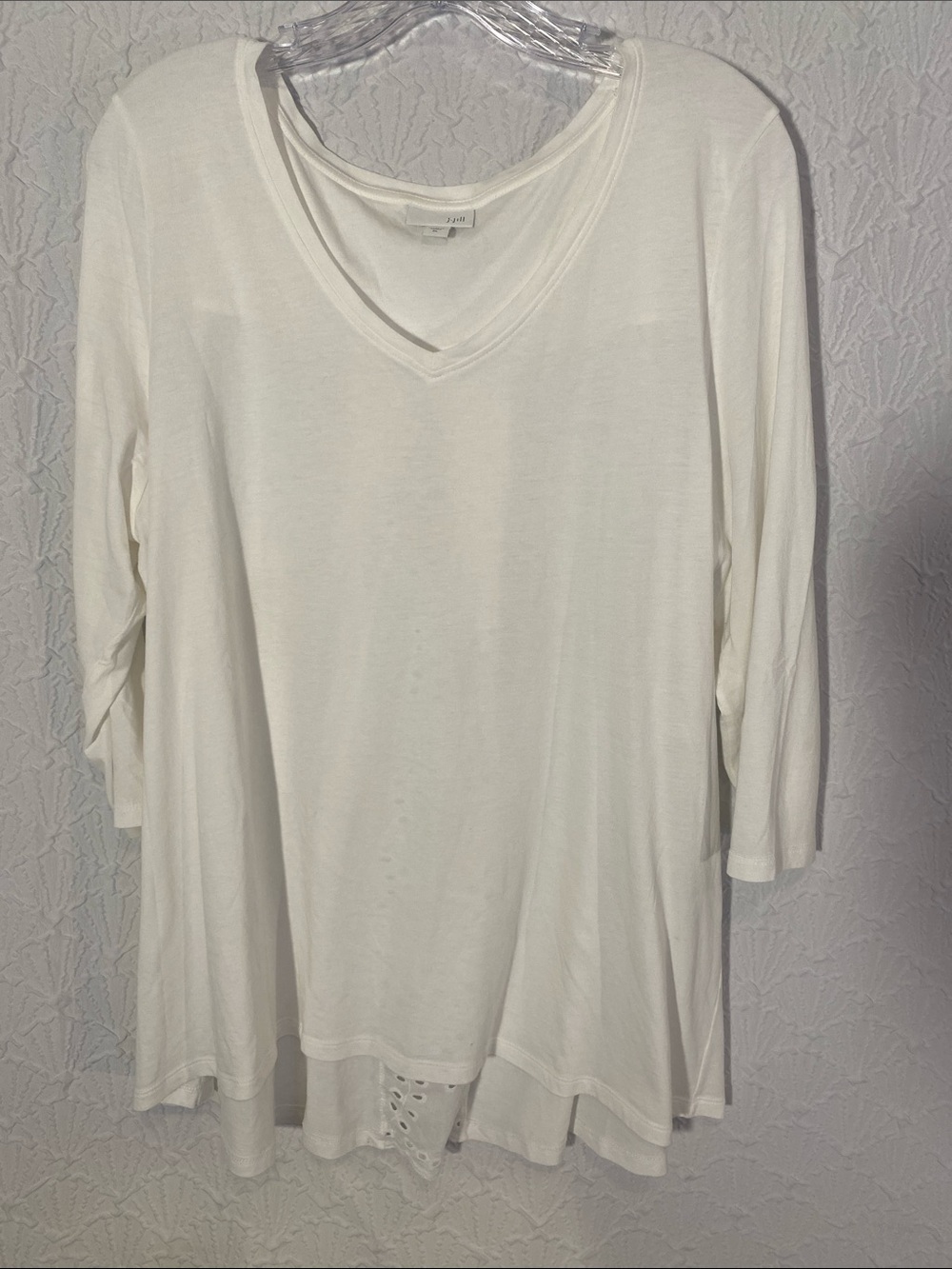 J. Jill White V-Neck Long Sleeve Tee back has a beautiful slit with unique look